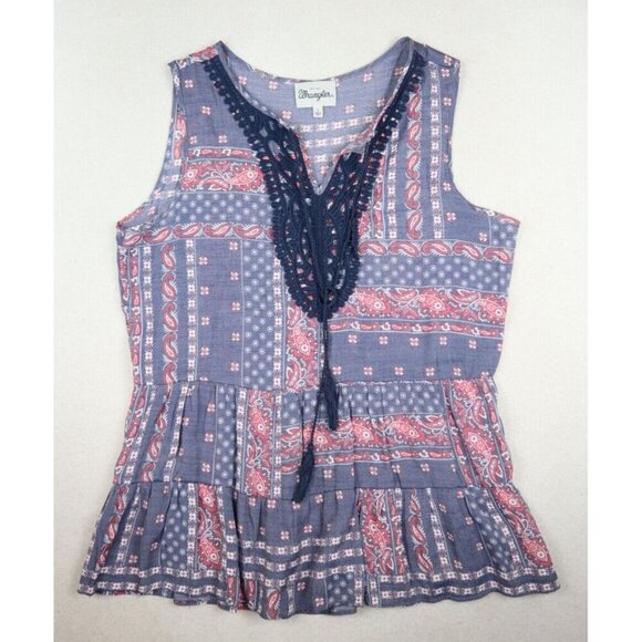 WRANGLER - WOMEN'S BLUE & RED PRINT TUNIC TANK TOP - SIZE L - Picture 1 of 8